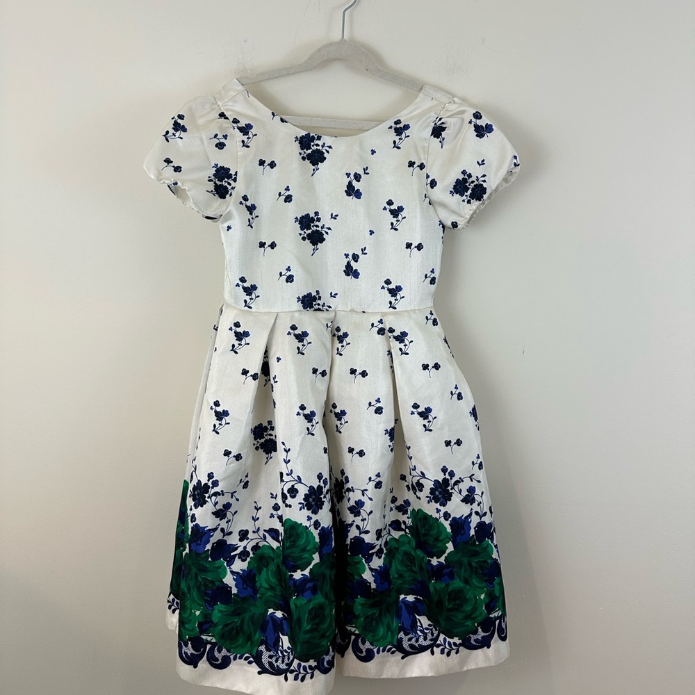Janie & Jack Ivory Blue & Green Floral Special Occasion Dress Size 10 Girls
